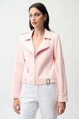 Faux Suede Fitted Jacket w/ Decorative Buckles