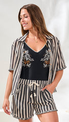Jacquard Stripe Short Sleeve Button-Front Camp Shirt