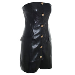Madison Vegan Leather Strapless Button-Down Mini Blazer Dress