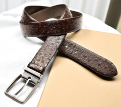 B02 Marcello Men's Ostrich Embossed Leather Belt Chocolate