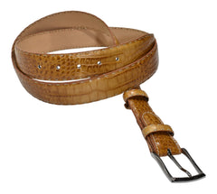 B04 Marcello Camel Men's Leather Embossed Croc Belt