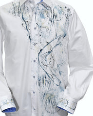 W618P White Abstract Geometric Hand Painted
