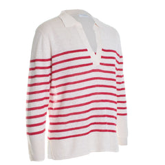 Linen Knit Stripe Long Sleeve Polo