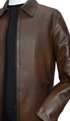 J231 Chocolate Chain Link Leather Coat