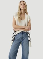 Linen Knit Stripe Sleeveless Cardigan