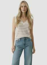 Linen Knit Stripe Cap Sleeve V-Neck
