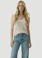 Linen Knit Stripe Cap Sleeve V-Neck