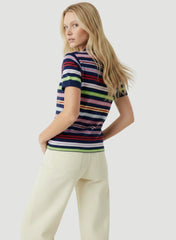 Extrafine Cashmere Novelty Stripe Short Sleeve Polo