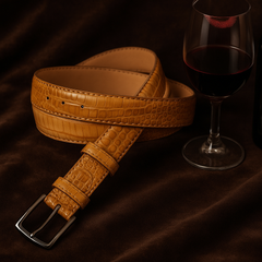 B04 Marcello Camel Men's Leather Embossed Croc Belt