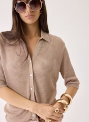 Linen Knit Rib 3/4 Sleeve Shirt