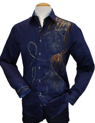 W615P Hand Painted Navy Sport Shirt