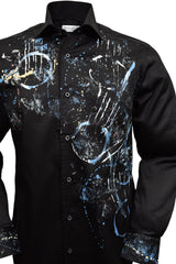 W618P Black Abstract Geometric Hand Painted
