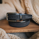 B14 Marcello Men's Suede and Leather Inset Belt in Black