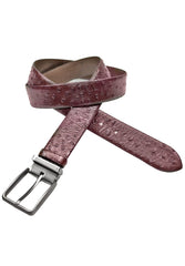 B02 Marcello Men's Ostrich Embossed Leather Belt Wine
