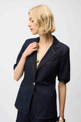 Denim Blazer With Puff Sleeves