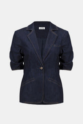 Denim Blazer With Puff Sleeves