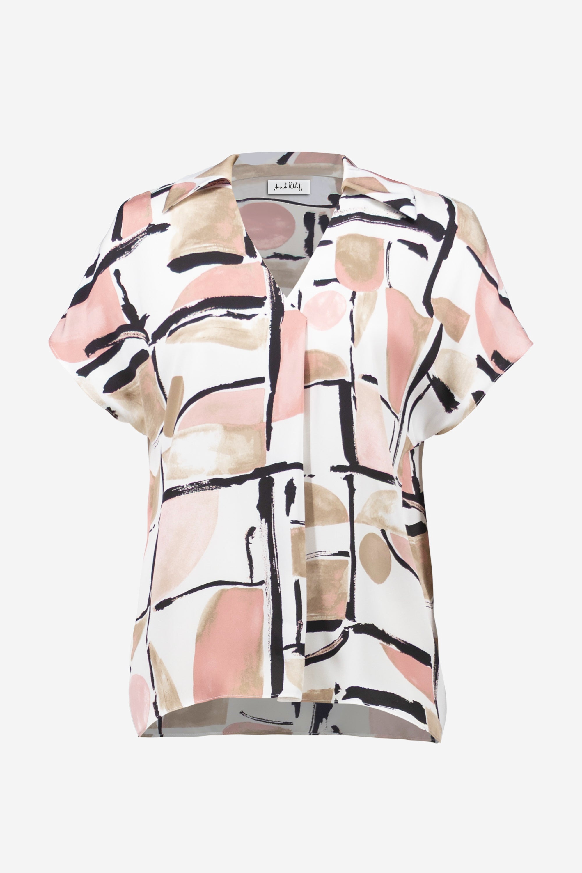 Abstract Casual V-Neck Collared Blouse