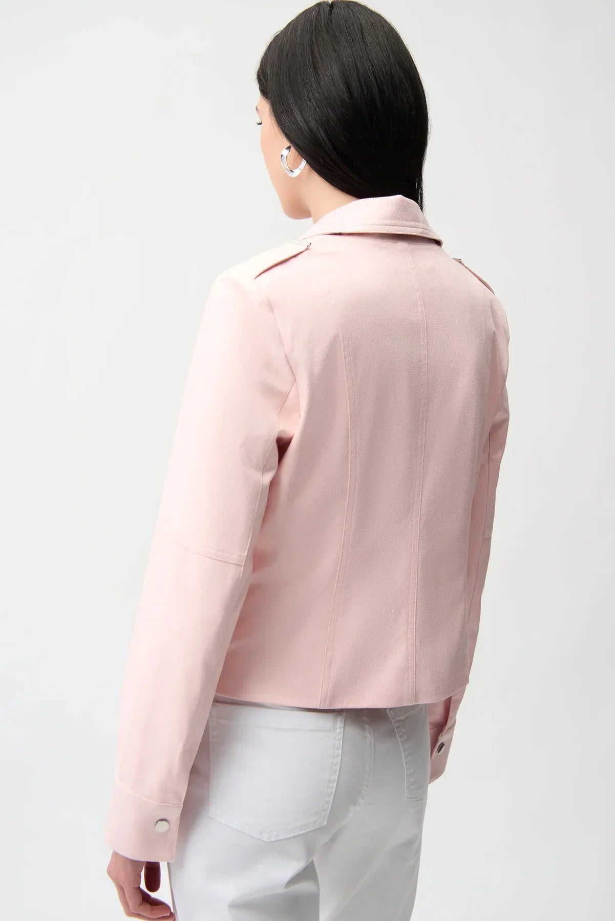 Faux Suede Fitted Jacket w/ Decorative Buckles