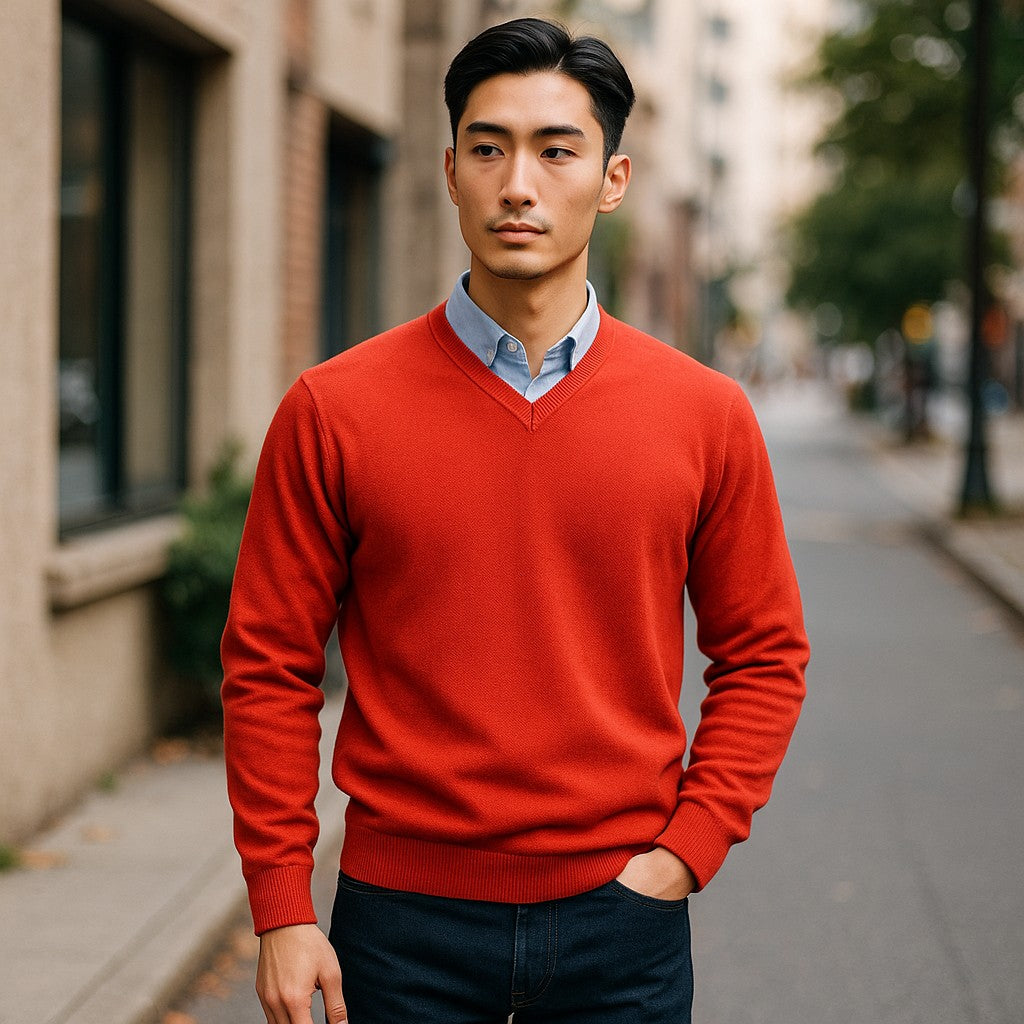 300 Red Popcorn Stitch Sweater