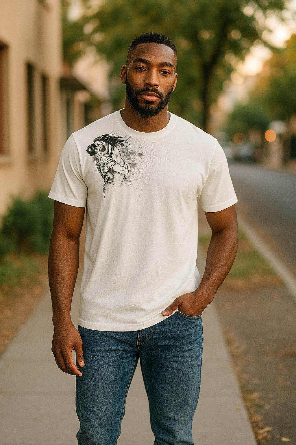 670 White Tee Couple Embrace