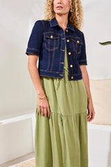 Comfort Stretch Elbow-Sleeve Denim Jacket