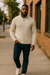 936 Pierce Ecru Cable Quarter Zip