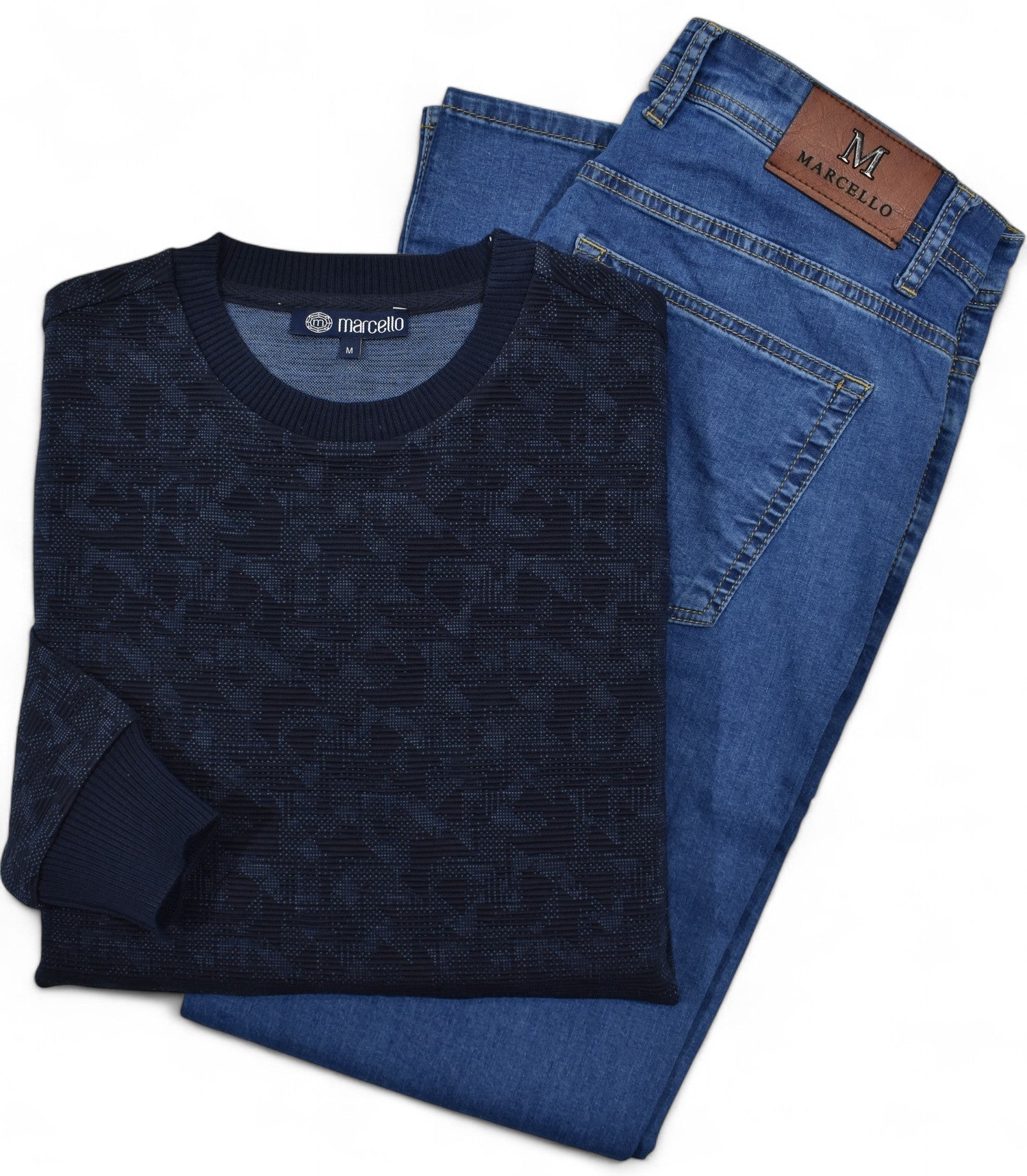 951 Torino Navy Geometric Sweater