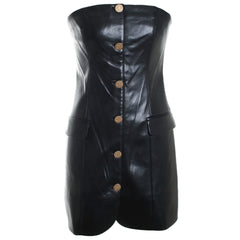 Madison Vegan Leather Strapless Button-Down Mini Blazer Dress