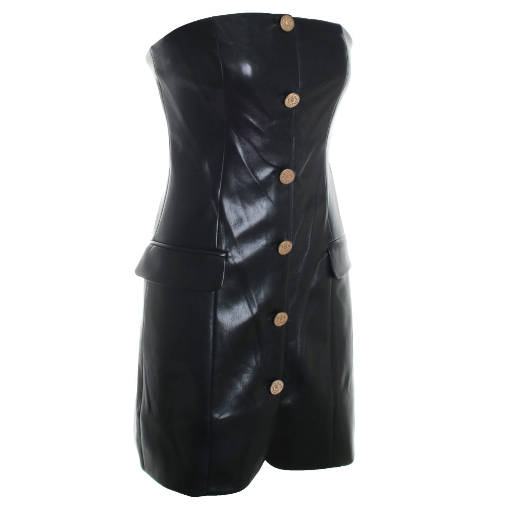 Madison Vegan Leather Strapless Button-Down Mini Blazer Dress