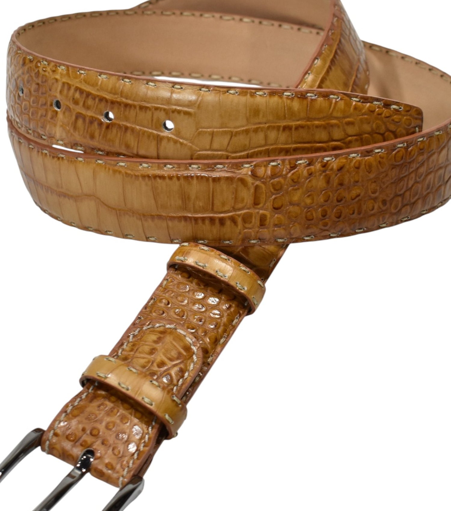 B04 Marcello Camel Men's Leather Embossed Croc Belt