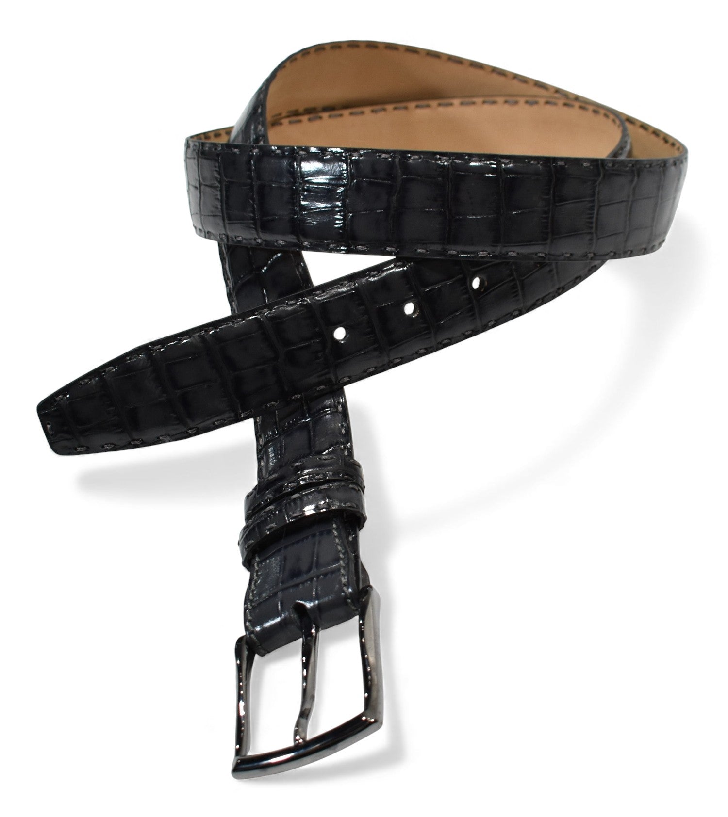 B04 Marcello Charcoal Men's Leather Embossed Croc Belt
