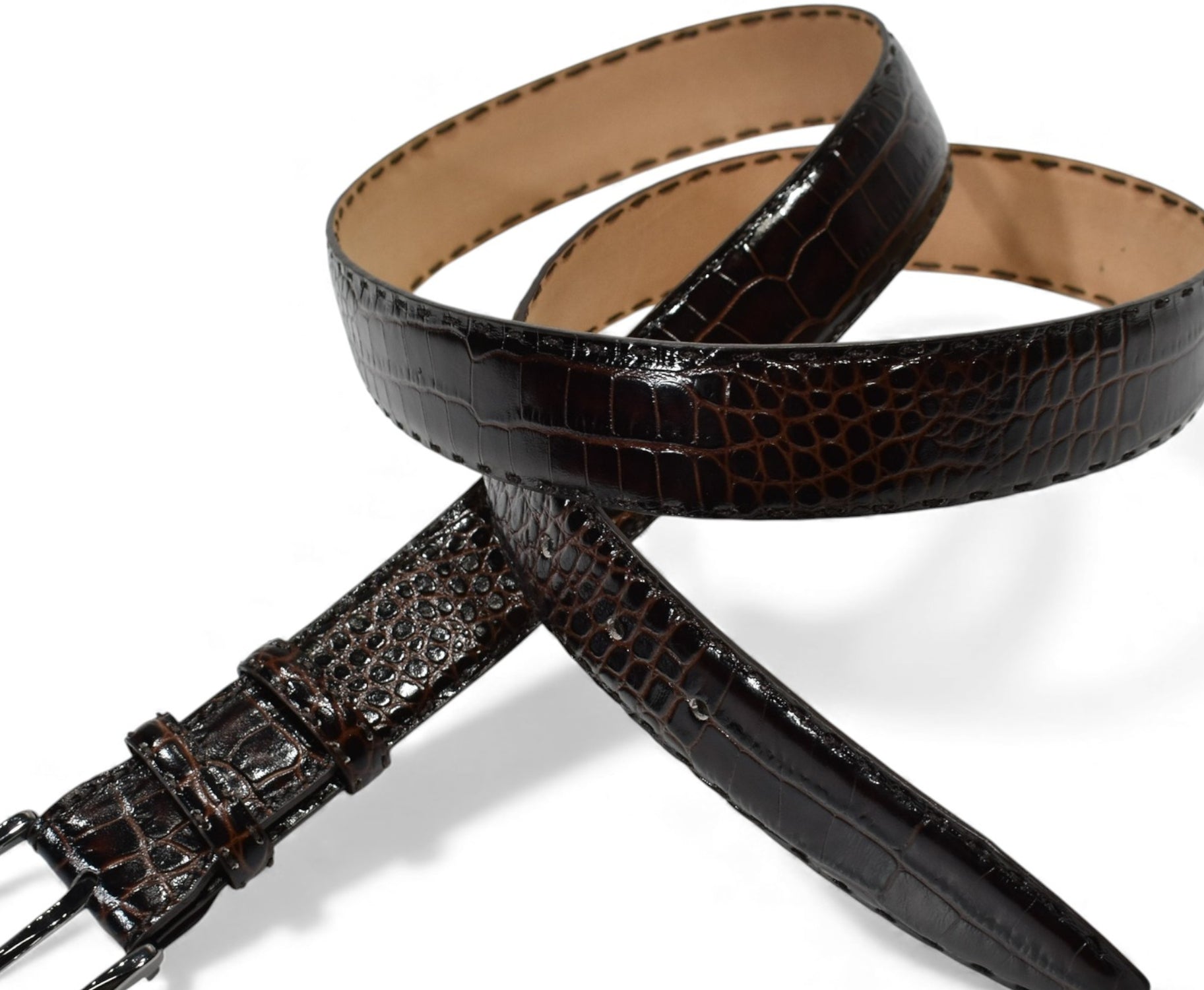B04 Marcello Chocolate Men's Leather Embossed Croc Belt