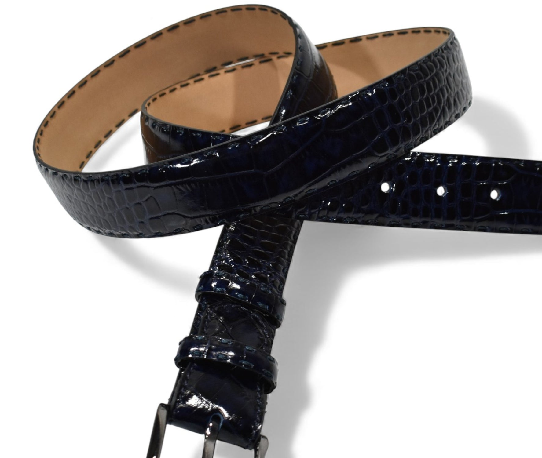 B04 Marcello Navy-Indigo Men's Leather Embossed Croc Belt