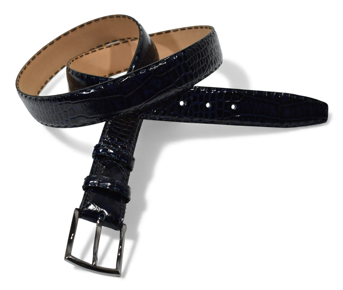 B04 Marcello Navy-Indigo Men's Leather Embossed Croc Belt