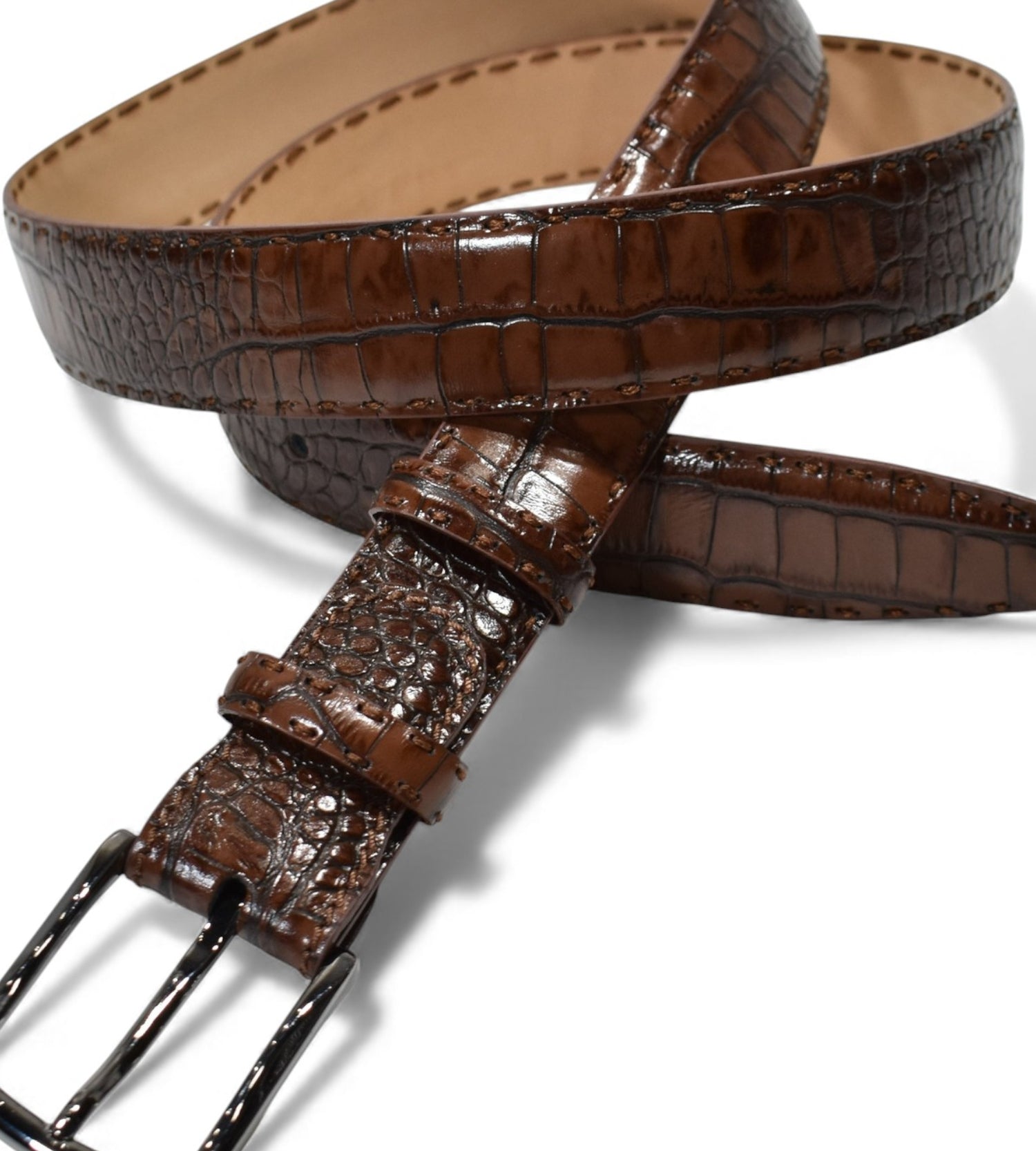 B04 Marcello Mocha Men's Leather Embossed Croc Belt