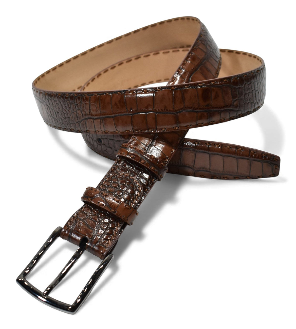 B04 Marcello Mocha Men's Leather Embossed Croc Belt