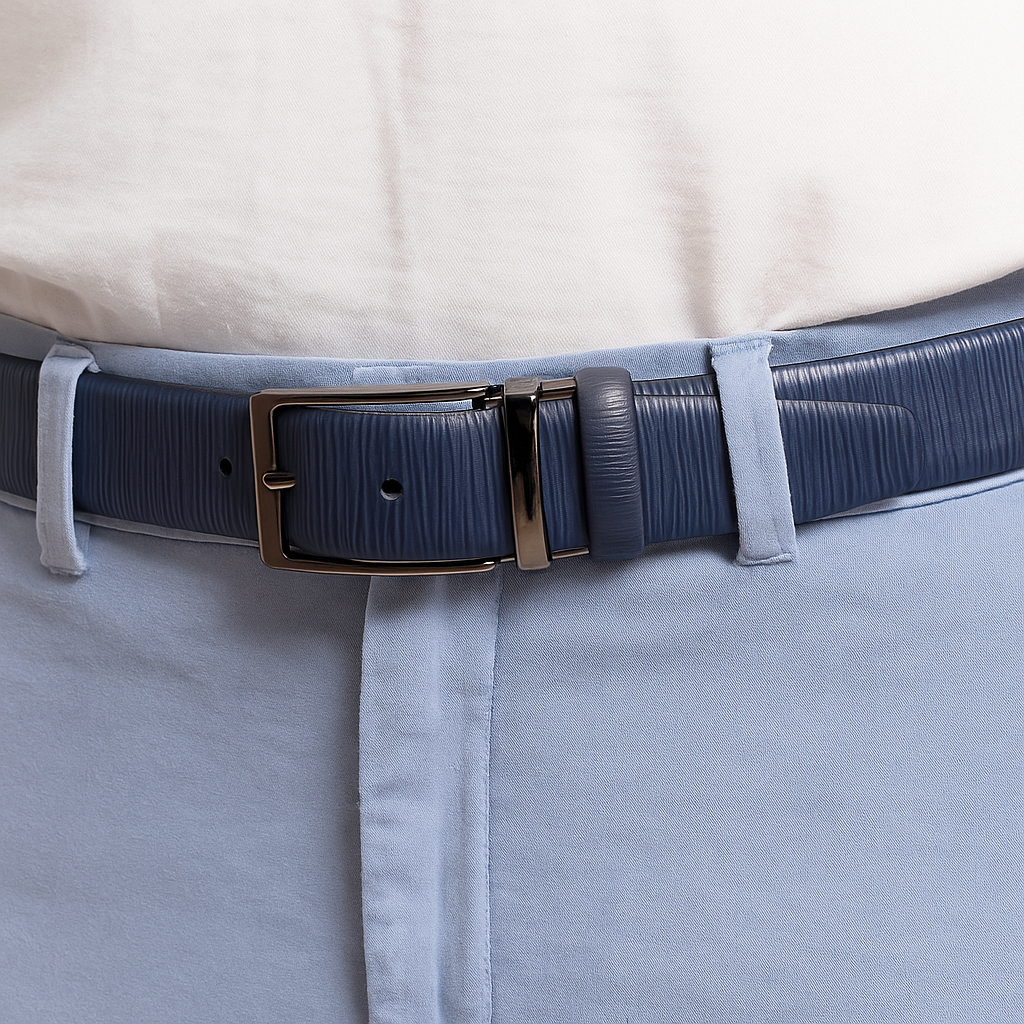 B09 Marcello Men's Navy Stamped Epi Leather Belt