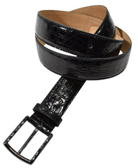 BG01 Glazed Genuine Crocodile Belt Black