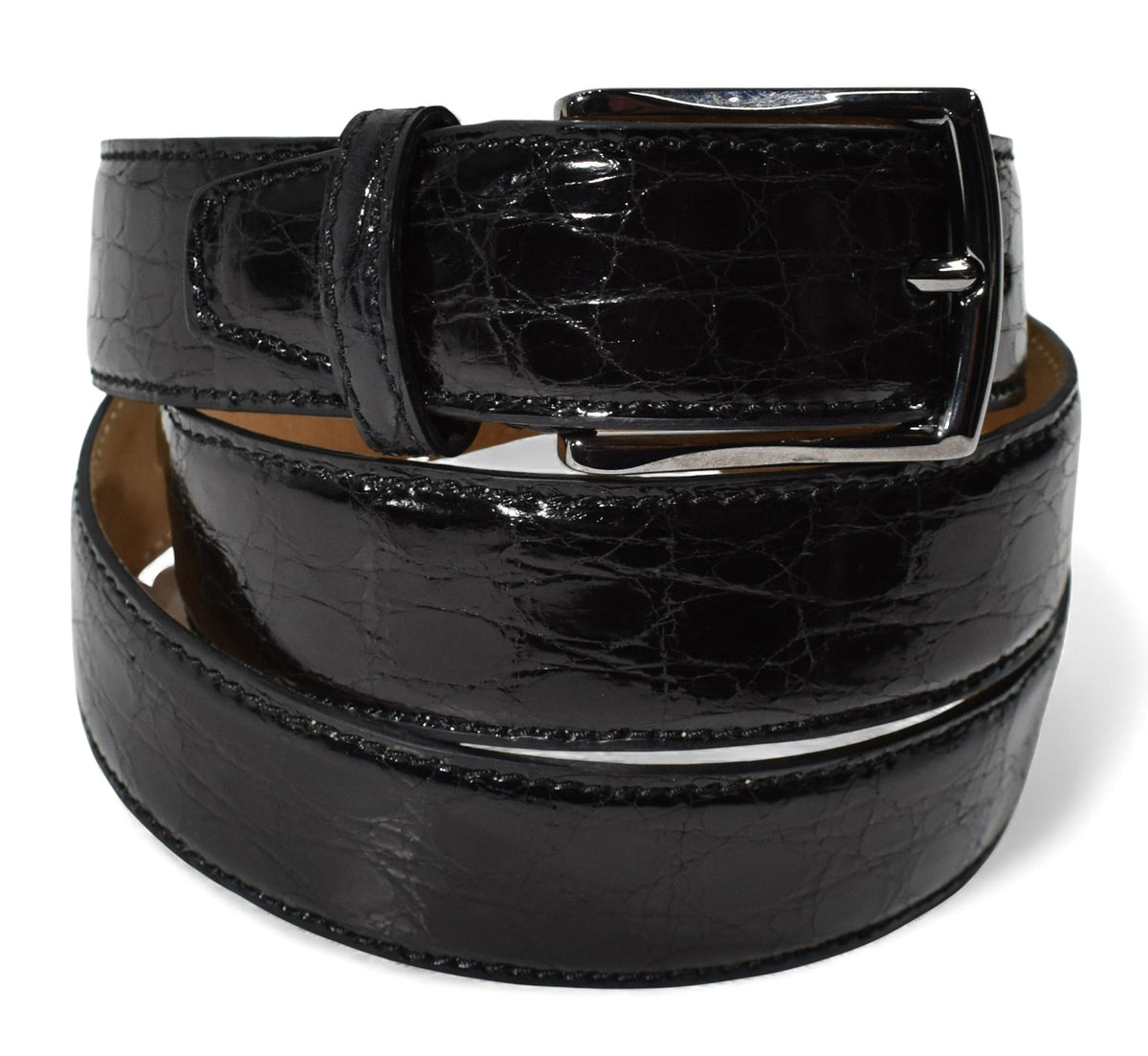 BG01 Glazed Genuine Crocodile Belt Black