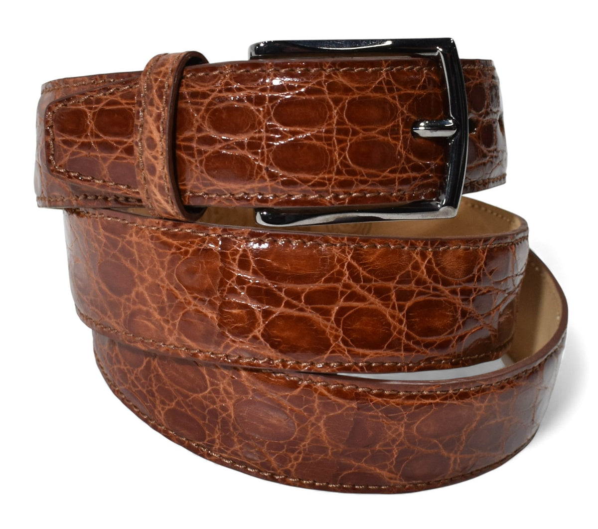BG01 Glazed Genuine Crocodile Belt Cognac