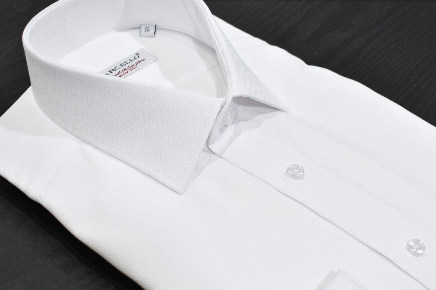 DS105 White Herringbone Dress Shirt