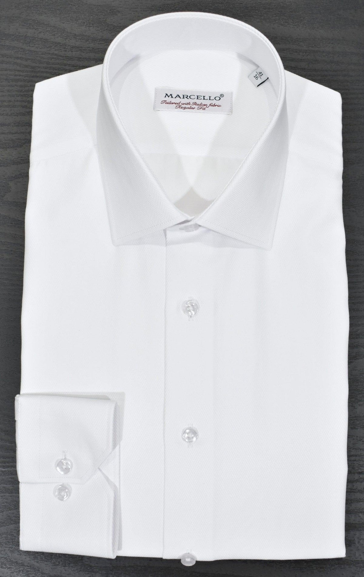 DS105 White Herringbone Dress Shirt