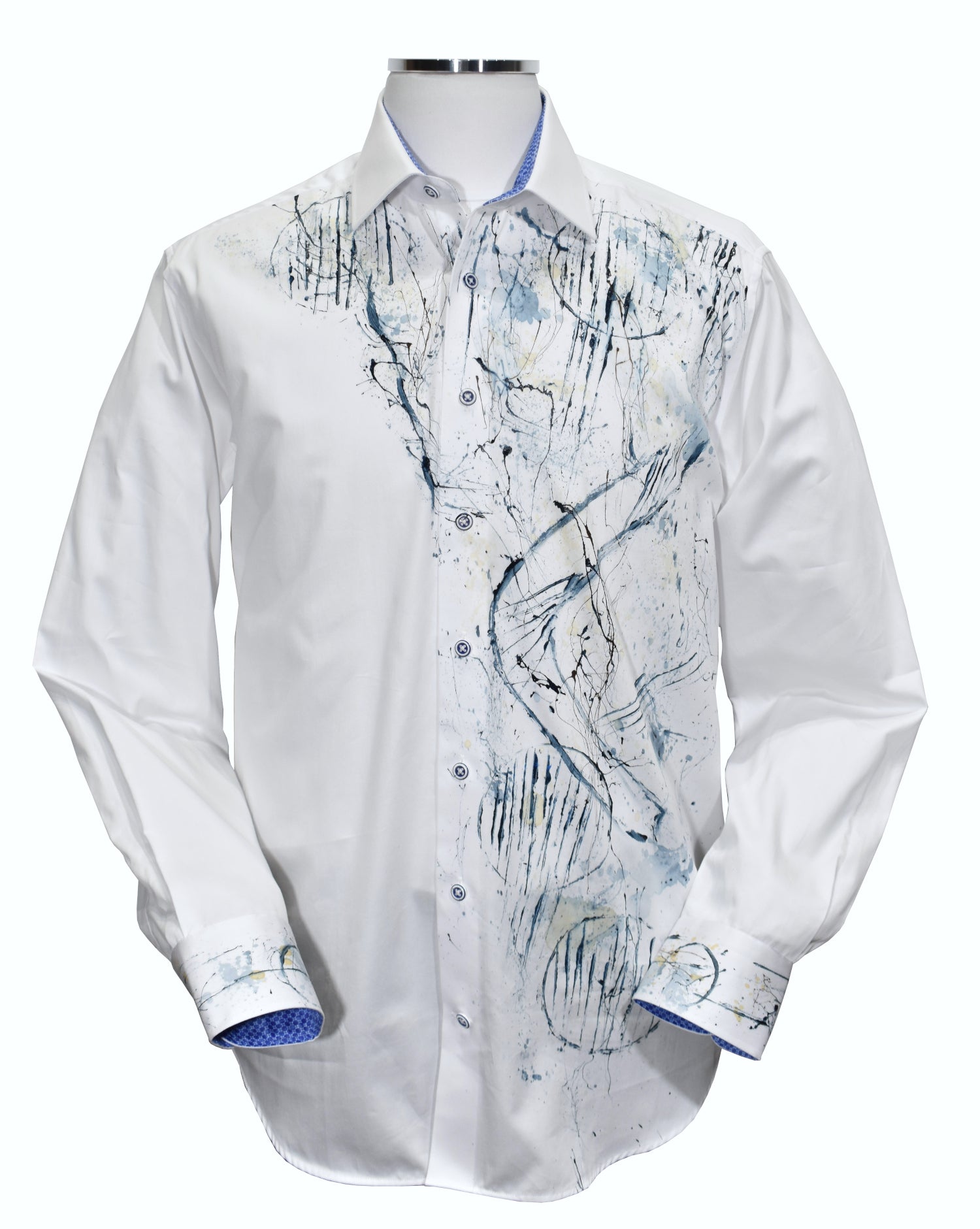 W618P White Abstract Geometric Hand Painted