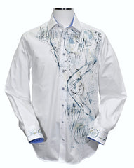 W618P White Abstract Geometric Hand Painted