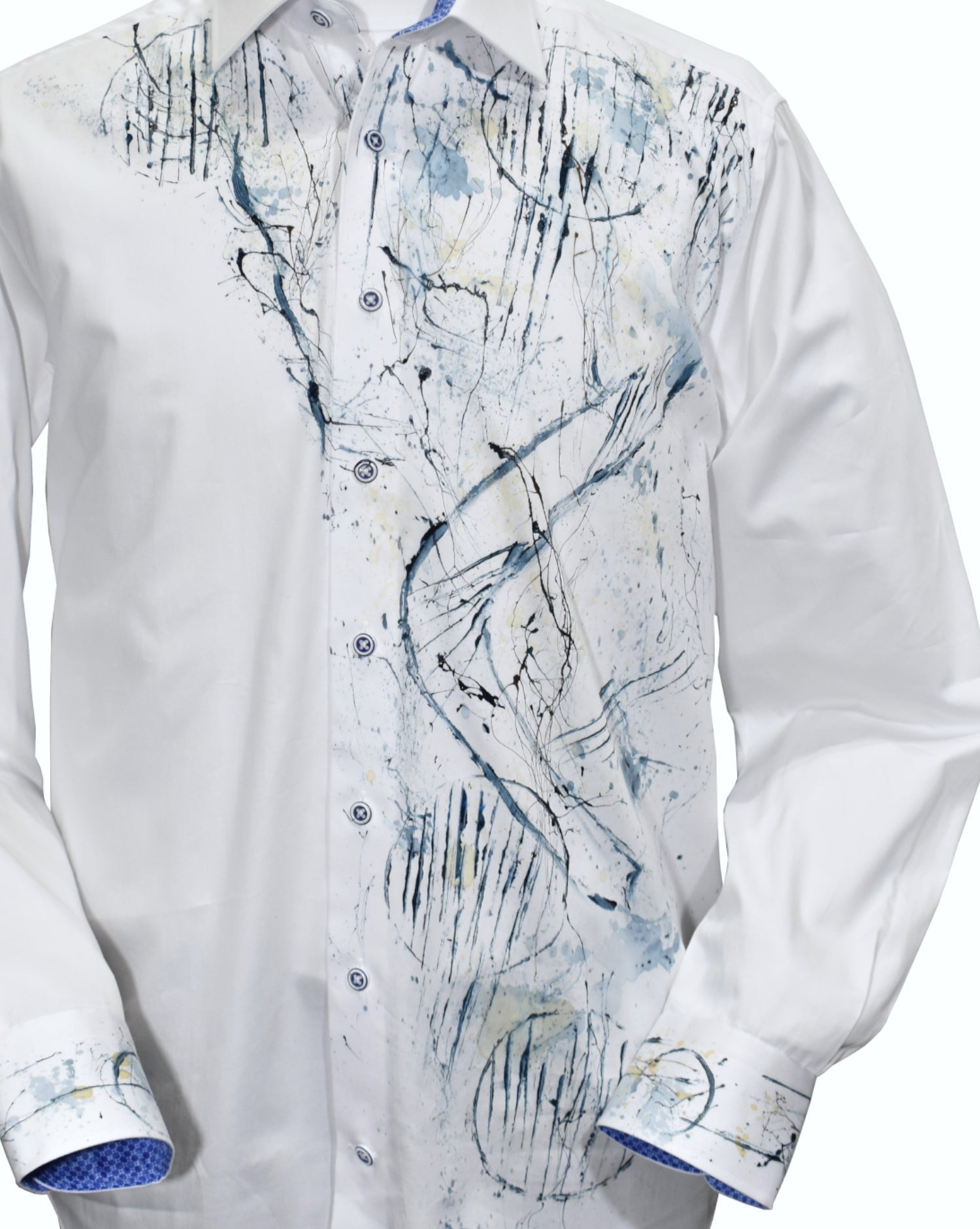 W618P White Abstract Geometric Hand Painted
