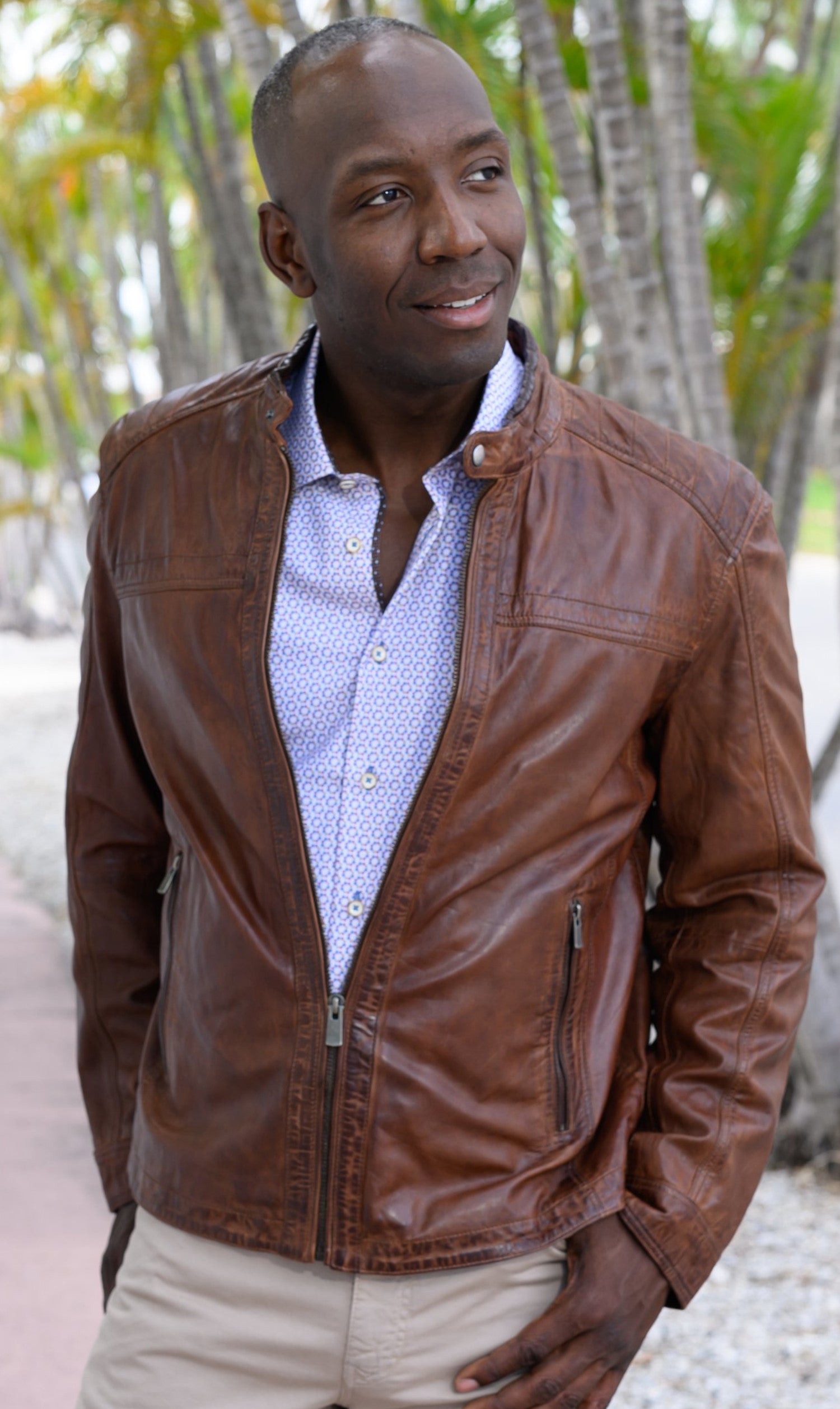 ZM3928 Tobacco Leather Bomber