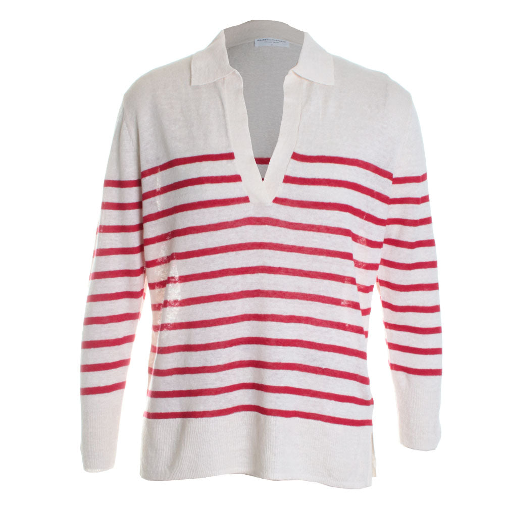 Linen Knit Stripe Long Sleeve Polo