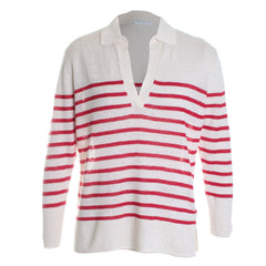 Linen Knit Stripe Long Sleeve Polo