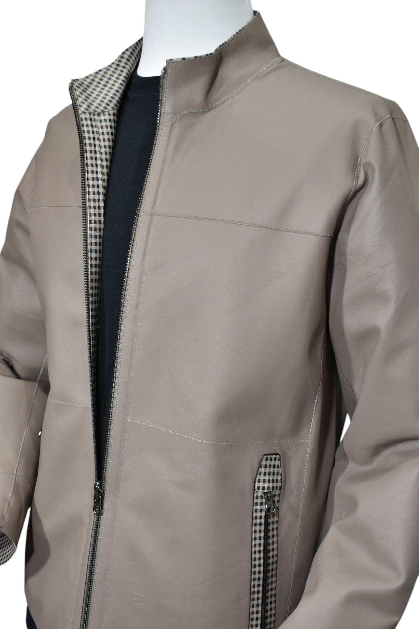 J213 Pewter Reversible Leather to Plaid