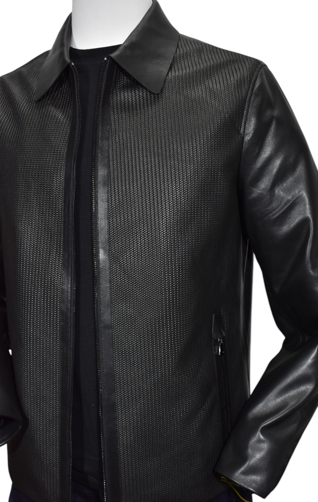 J231 Black Chain Link Leather Coat